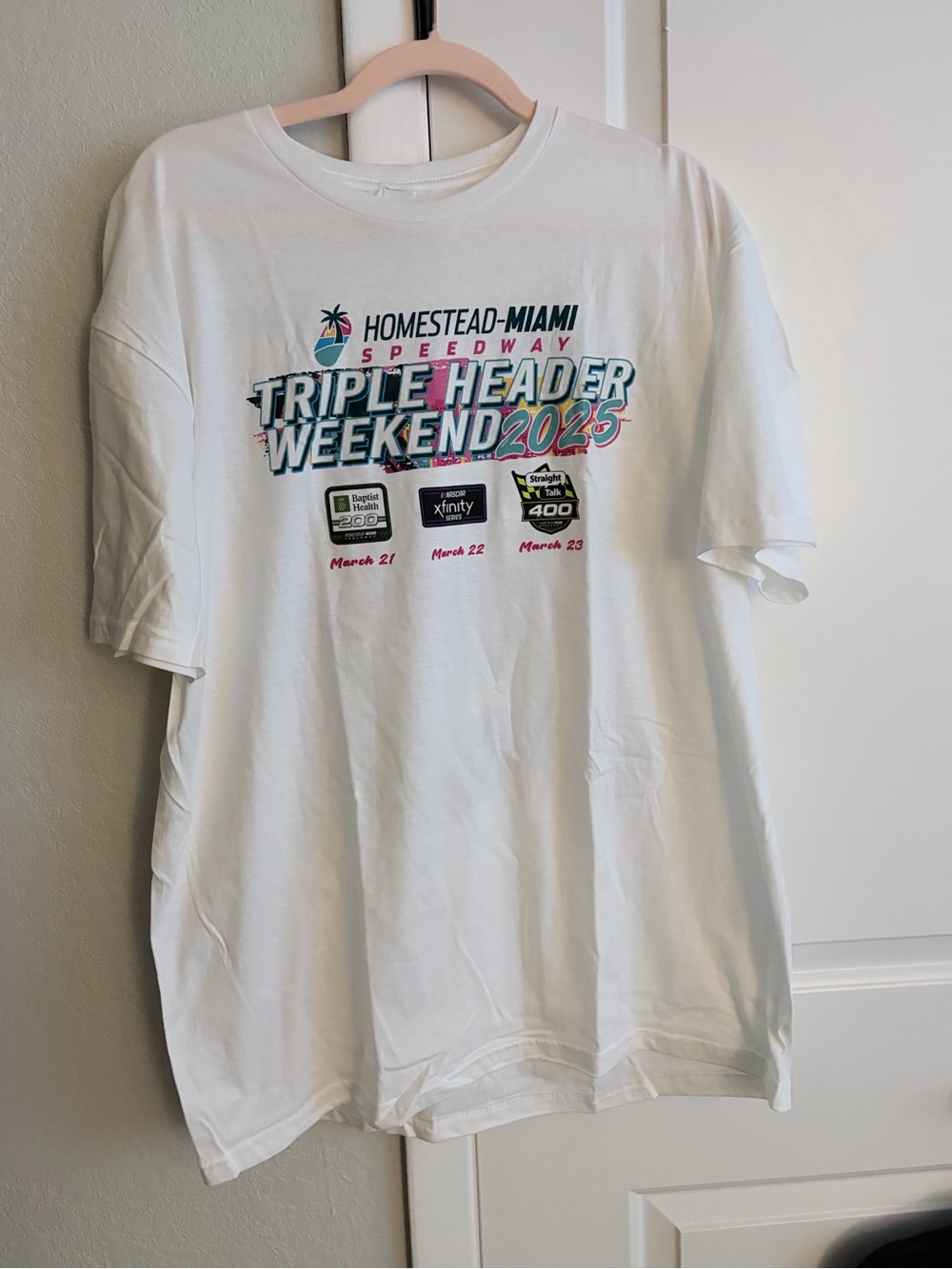 New Nascar White Crewneck T-Shirt with Subtle Gray Logo